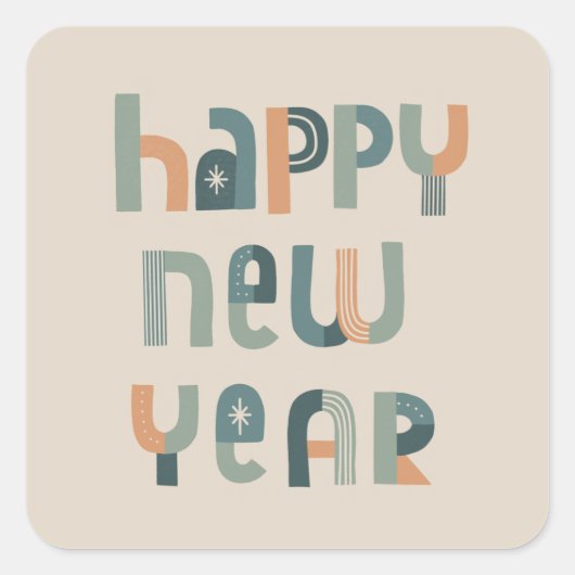 Funky Typografie Happy Nieuwjaarsdesign Vierkante Sticker (Voorkant)