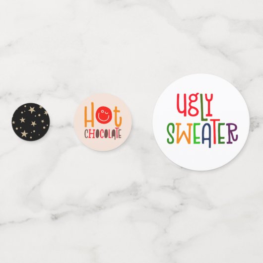 Funky Typography Ugly Sweater Hot Chocolate Confetti (Voorkanten)