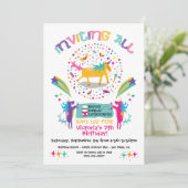 Funky Unicorn verjaardagsfeestje uitnodigingen (Staand voorkant)