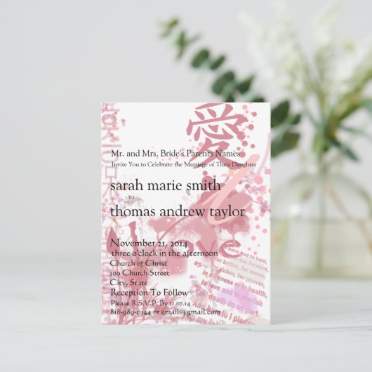 Funky UpBeat Modern Monogram Wedding Uitnodiging (Staand voorkant)