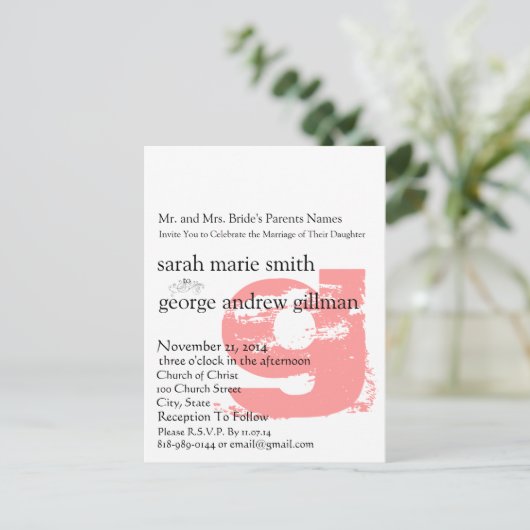 Funky UpBeat Modern Monogram Wedding Uitnodiging (Staand voorkant)