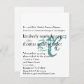 Funky UpBeat Modern Monogram Wedding Uitnodiging (Voorkant / Achterkant)