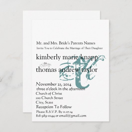 Funky UpBeat Modern Monogram Wedding Uitnodiging (Voorkant / Achterkant)