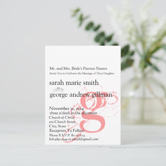 Funky UpBeat Modern Monogram Wedding Uitnodiging (Staand voorkant)