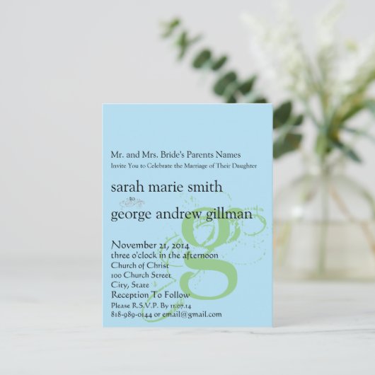 Funky UpBeat Modern Monogram Wedding Uitnodiging (Staand voorkant)