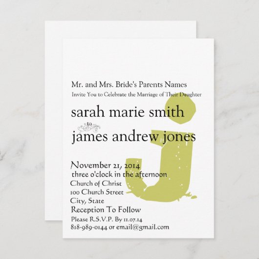 Funky UpBeat Modern Monogram Wedding Uitnodiging (Voorkant / Achterkant)