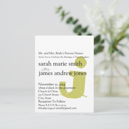 Funky UpBeat Modern Monogram Wedding Uitnodiging (Staand voorkant)