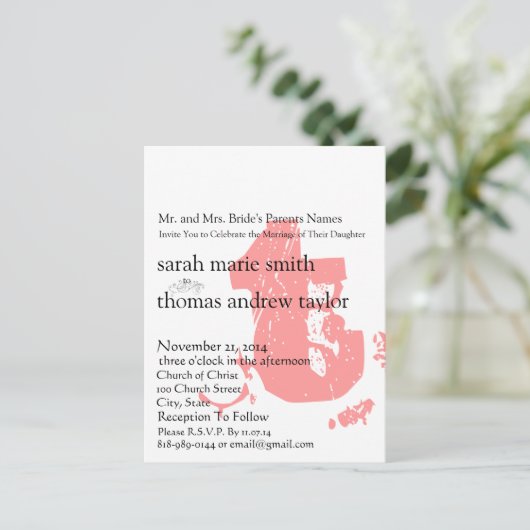 Funky UpBeat Modern Monogram Wedding Uitnodiging (Staand voorkant)