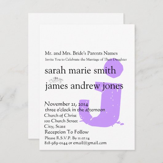 Funky UpBeat Modern Monogram Wedding Uitnodiging (Voorkant / Achterkant)