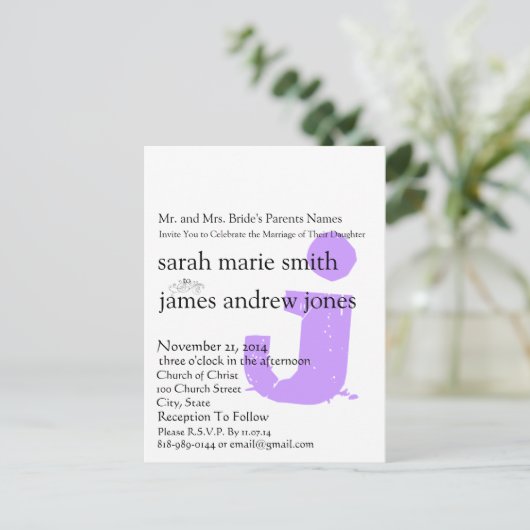 Funky UpBeat Modern Monogram Wedding Uitnodiging (Staand voorkant)