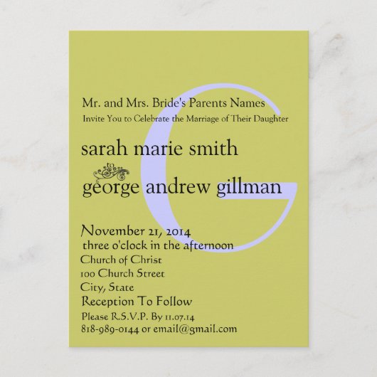 Funky UpBeat Modern Monogram Wedding Uitnodiging Briefkaart (Voorkant)