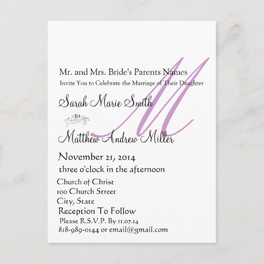 Funky UpBeat Modern Monogram Wedding Uitnodiging Briefkaart (Voorkant)
