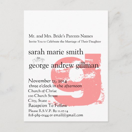 Funky UpBeat Modern Monogram Wedding Uitnodiging Briefkaart (Voorkant)