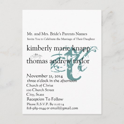 Funky UpBeat Modern Monogram Wedding Uitnodiging Briefkaart (Voorkant)