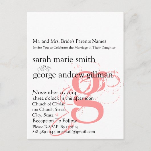 Funky UpBeat Modern Monogram Wedding Uitnodiging Briefkaart (Voorkant)