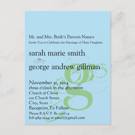 Funky UpBeat Modern Monogram Wedding Uitnodiging Briefkaart (Voorkant)