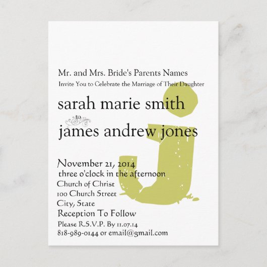 Funky UpBeat Modern Monogram Wedding Uitnodiging Briefkaart (Voorkant)