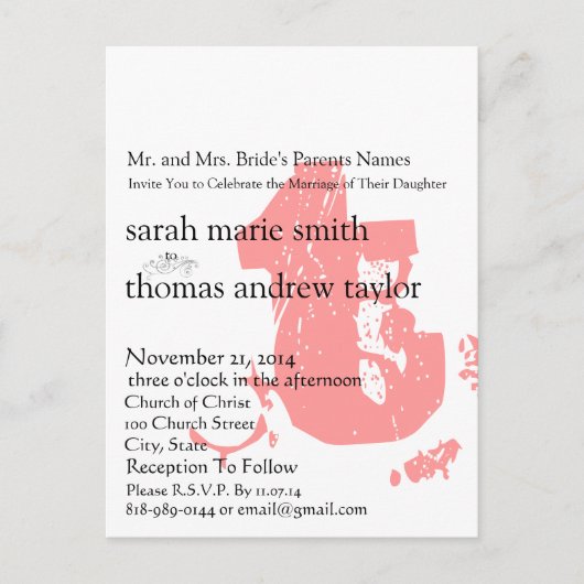 Funky UpBeat Modern Monogram Wedding Uitnodiging Briefkaart (Voorkant)