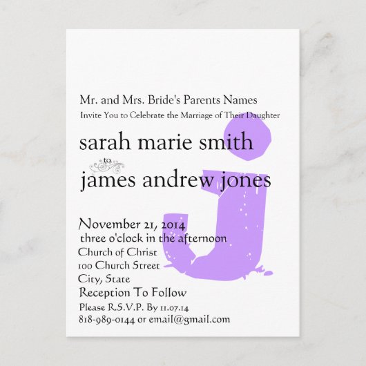 Funky UpBeat Modern Monogram Wedding Uitnodiging Briefkaart (Voorkant)