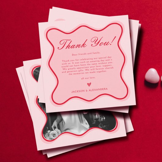 Funky Valentijn foto rood en roze bruiloft Bedankkaart