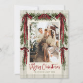 Funky Velvet Christmas Boho Red Bow 5 Photo Feestdagenkaart (Voorkant)