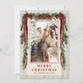 Funky Velvet Christmas Boho Red Bow 5 Photo Feestdagenkaart (Voorkant)