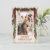 Funky Velvet Christmas Boho Red Bow 5 Photo Feestdagenkaart (Staand voorkant)