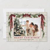 Funky Velvet Christmas Boho Red Bow 6 Photo Feestdagenkaart (Voorkant)