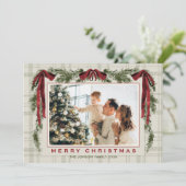 Funky Velvet Christmas Boho Red Bow 6 Photo Feestdagenkaart (Staand voorkant)