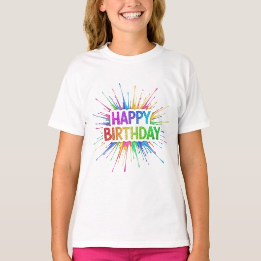 Funky Verjaardag Regenboog Glitter T-shirt (Voorkant)