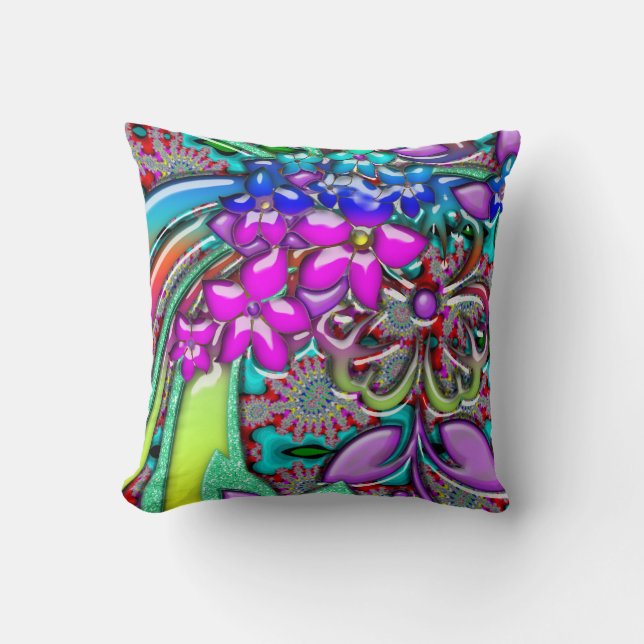 Funky verse regenboog van de Retrobloemen Kussen (Voorkant)