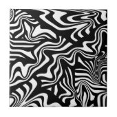 Funky Vervormde Zwart-Wit Abstracte Lijnkunst Tegeltje (Voorkant)