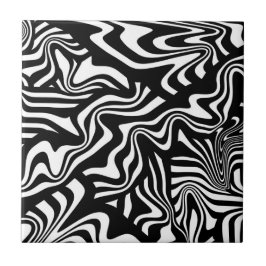 Funky Vervormde Zwart-Wit Abstracte Lijnkunst Tegeltje