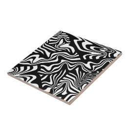 Funky Vervormde Zwart-Wit Abstracte Lijnkunst Tegeltje