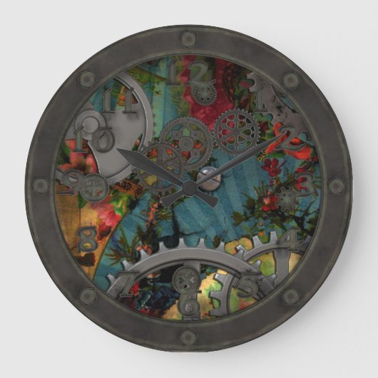 Funky Victoriaans Pewter Steampunk met gezicht Grote Klok (Voorkant)