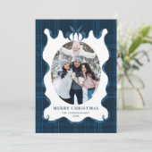 Funky Vintage Christmas Blue Bow Coquette5 Photo Feestdagenkaart (Staand voorkant)