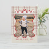 Funky Vintage Christmas Red Bow Coquette5 Photo Feestdagenkaart (Staand voorkant)