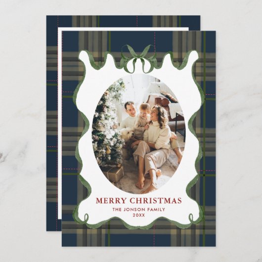 Funky Vintage Christmas Red Bow Coquette5 Photo Feestdagenkaart (Voorkant / Achterkant)