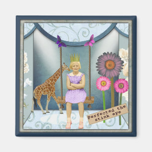 Funky Vintage Kid Altered Art Collage Magneet