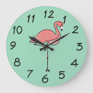 Funky vintage pink flamingo grote klok