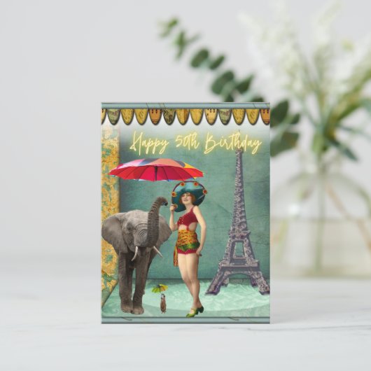 Funky Vintage Vrouw 50ste Verjaardag Briefkaart (Staand voorkant)