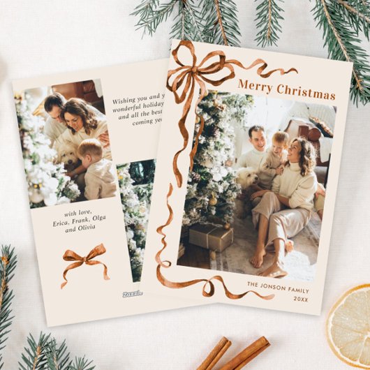 Funky vrolijk kerstfeest Boho lint 3 foto Feestdagenkaart