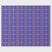 Funky vrolijke oranje en blauwe stippenpatroon cadeaupapier (Vlak)