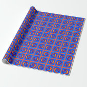 Funky vrolijke oranje en blauwe stippenpatroon cadeaupapier (Uitgerold)