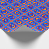 Funky vrolijke oranje en blauwe stippenpatroon cadeaupapier (Hoek)