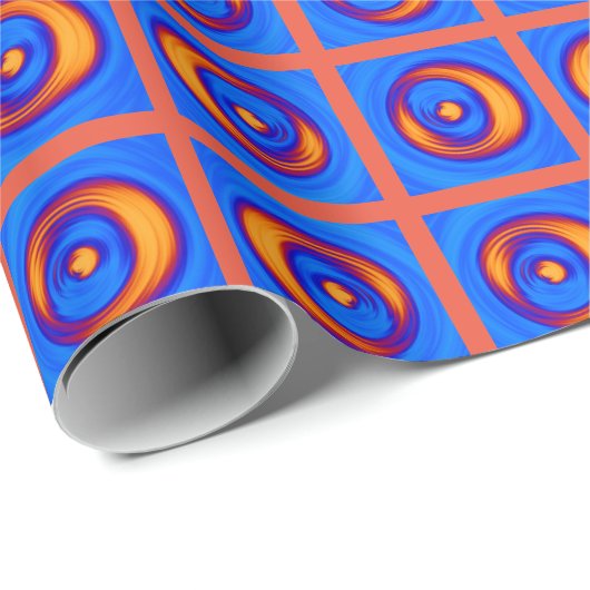 Funky vrolijke oranje en blauwe stippenpatroon cadeaupapier (Rol Hoek)