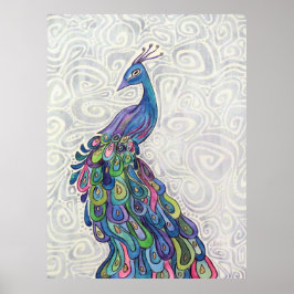 Funky Waterverf Peacock Original Art Poster