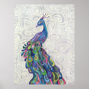 Funky Waterverf Peacock Original Art Poster