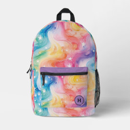 Funky Waterverf Rainbow Galaxy Monogram Bedrukte Rugzak