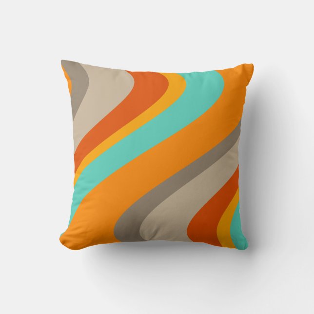 Funky Waves Retro Pillow - oranje en blauwgroen Kussen (Voorkant)